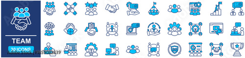 Team Web Icon Set in Blue style Flat. vector illustration concept relate to team, business, people, work, teamwork, person, hr, line, vector, group, set, support, outline