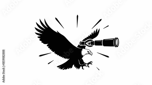 Majestic eagle soars with a spyglass, symbolizing vision and exploration