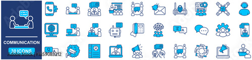 Communication set of web icons in Blue style Flat. vector illustration concept relate to contact, support, person, thin, team, call, message, human, teamwork