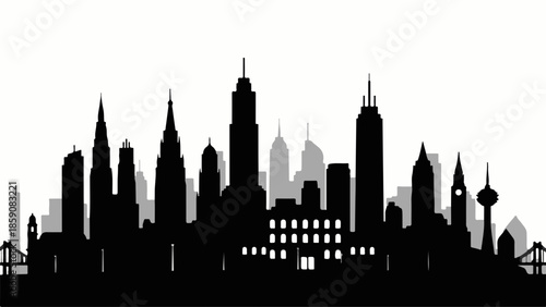 Modern city skyline silhouette under a bright sky, representing urban development and architecture.