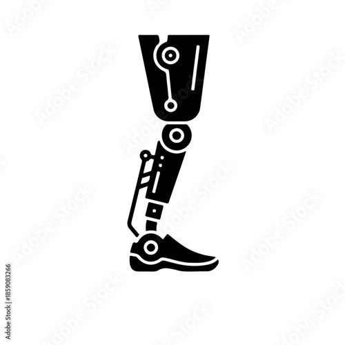 black and white icon of a robotic or prosthetic leg. This design highlights the advancement of bionic technology and mobility for people with physical disabilities. Ideal for International Day of Pers
