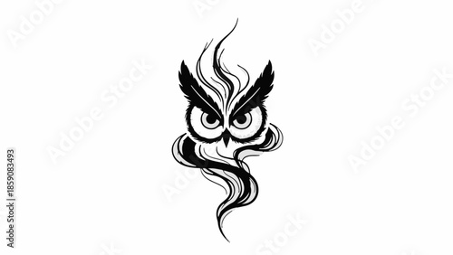 Mysterious owl with fiery wisps in a mystical, dark art style