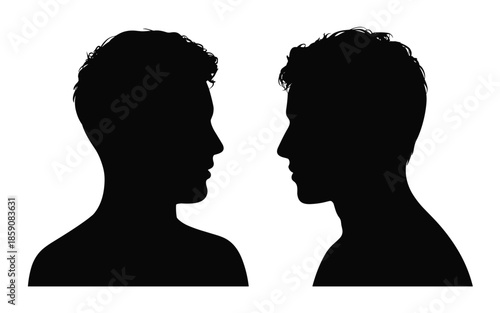 Male Portrait Silhouettes Featuring Short Curly Hair Styles On A White Background