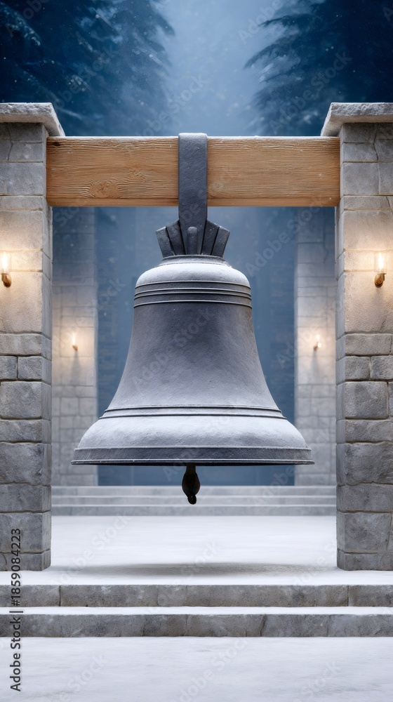 Obraz premium Bell covered in snow in winter landscape at night