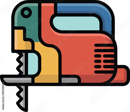 Vibrant Multicolored Jigsaw Power Tool Vector Graphic Icon for DIY Projects and Carpentry Work