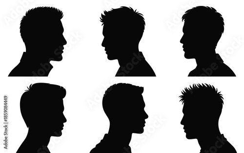 Modern Men Hairstyle Silhouette Profile Set For Barber Shop Branding And Fashion Design