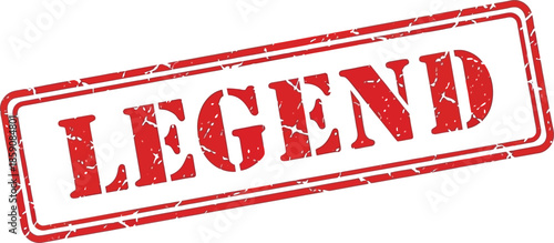 A detailed depiction of a red stamp with the word legend prominently displayed on a white background