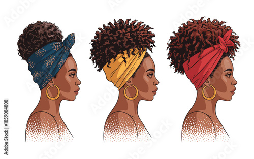 Side View Portraits Of Three Beautiful Black Women With Diverse Natural Hairstyles