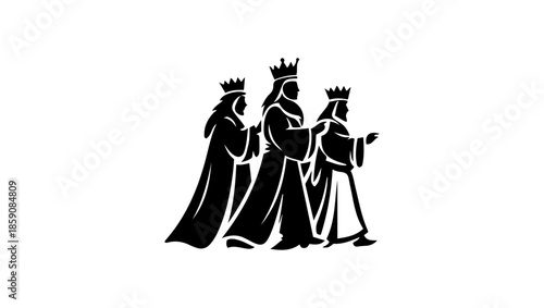 Reyes magos in black and white vector, three king, Artistic Painter Character with Palette and Brush for Creative Design Projects Pro Vector, Vetores de Trio majestade escura, Dia dos Reis Magos, icon