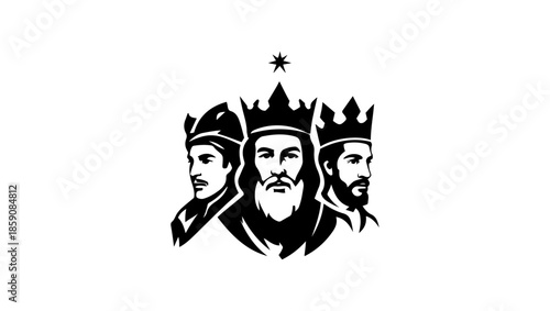 Reyes magos in black and white vector, three king, Artistic Painter Character with Palette and Brush for Creative Design Projects Pro Vector, Vetores de Trio majestade escura, Dia dos Reis Magos, icon
