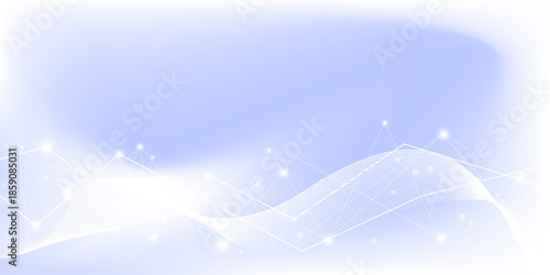 White purple background of science technology concept with connection lines and light particles. For clean digital network, modern medical science, presentation, poster, banner