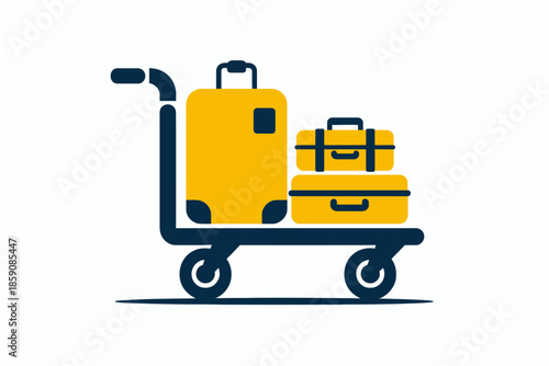 Yellow luggage on trolley for travel and transportation