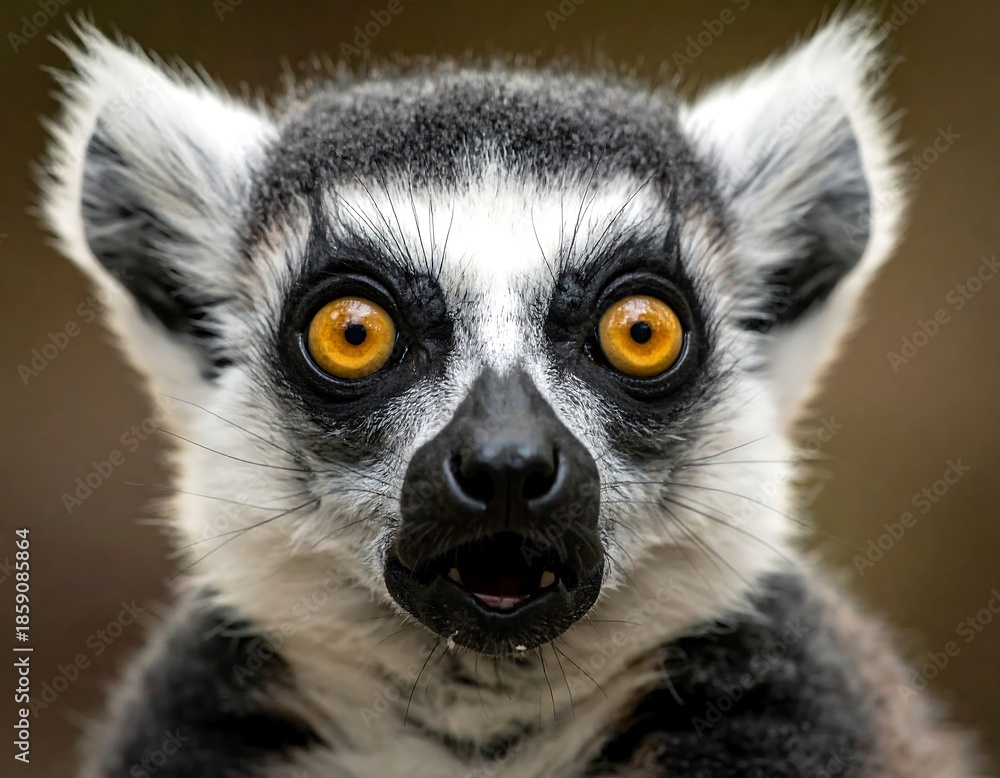 Naklejka premium Close-up of a lemur with captivating eyes and focused expression