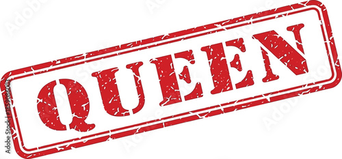 A striking red stamp with the word queen boldly displayed isolated on a clean white background