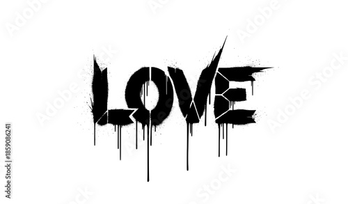 Stencil graffiti love word with spray drips black vector illustration on white