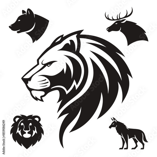 Animal Head Silhouette Icon Set – Logo and Mascot Vector Icons