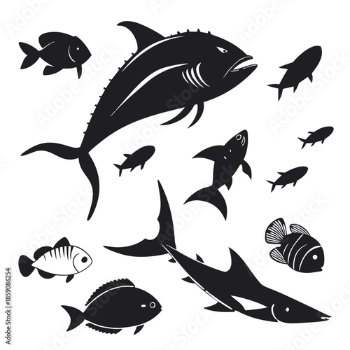 Fish Silhouette Icon Set – Ocean and Tropical Fish Vectors