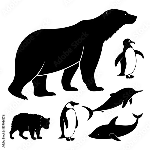 Polar Animal Silhouette Icon Set – Arctic Wildlife Vectors