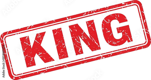 A striking red stamp prominently displays the word king in bold uppercase letters on a white background