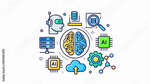 Artificial Intelligence and Machine Learning Concepts Illustration.