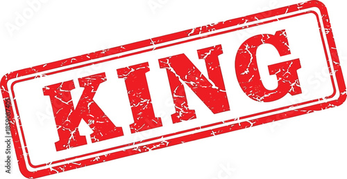 A striking rectangular red stamp with the word king prominently displayed in bold distressed lettering isolated on white