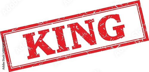 A distressed red rubber stamp displaying the word king in bold uppercase letters on a white background