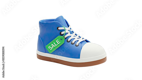 Blue High-Top Sneaker with Sale Tag