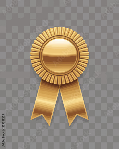 Golden award ribbon icon on transparent background.