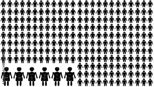 Diverse crowd of people icons in black and white pattern