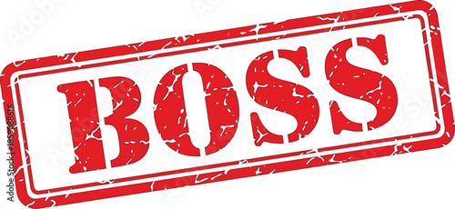 A distressed red stamp with the word boss boldly displayed signifying authority and leadership qualities