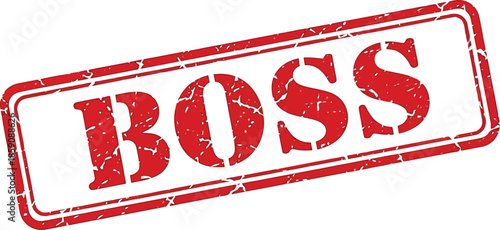 A grunge style red stamp with the word boss boldly displayed inside a rectangular border
