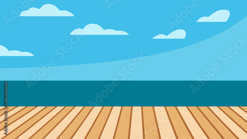 Beautiful sky and ocean nature view landscape flat color vector illustration template design