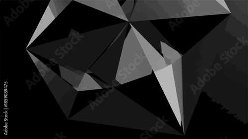 Abstract geometric crystal structure with sharp facets and dark background