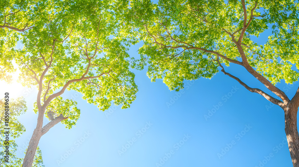 Fototapeta premium Park under a clear blue summer sky.