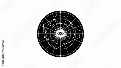 Mysterious eye within a cosmic star map, representing perception, destiny, and the universe's secrets.