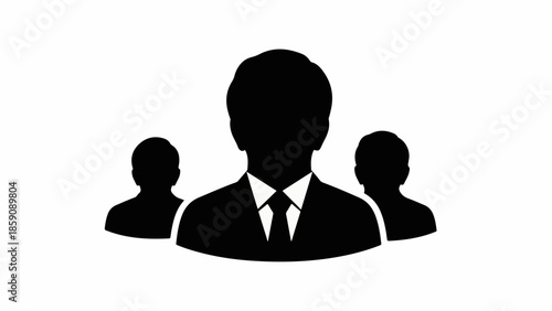 Silhouetted group of three diverse business professionals standing together, representing teamwork and unity in a corporate setting.