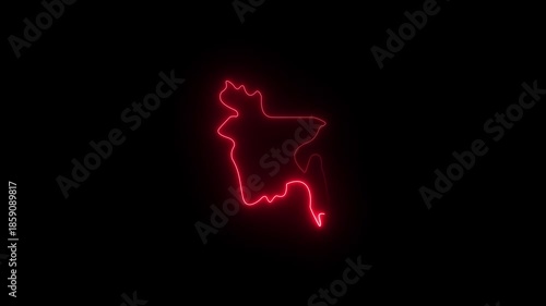 Bangladesh map outline neon glowing light animation on black background digital abstract..4k Animation.