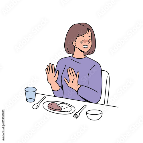 Loss of Appetite. Saying No to Food. Flat Vector Illustration. 