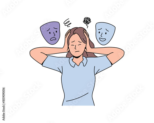 Negative Self Talk. Conflicting Emotions. Mental Fatigue. Flat Vector Illustration. 