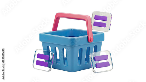 Shopping Basket with Equals Icons - E-commerce Concept