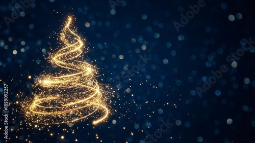 Glowing Christmas Tree Outline with Shimmering Lights on a Dark Background for Holiday Celebrations