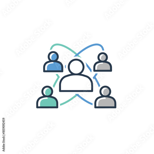 Illustrative icon depicting a group of individuals forming a cohesive network, symbolizing effective communication, teamwork, and social connections