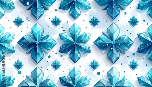 Abstract Ice Crystal Snowflake Pattern Background in Blue Tone