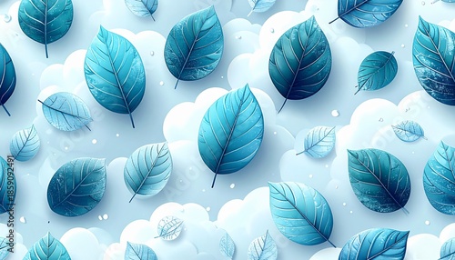 Abstract Blue Leaf Pattern Background with Soft Botanical Style