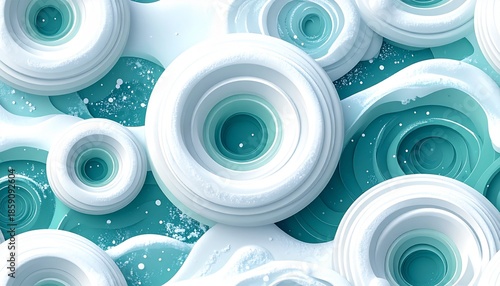 Abstract Circular Pattern Background with Soft Blue 3D Rings