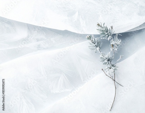 Elegant White Winter Botanical Background with Frosted Leaf Detail