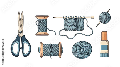 sewing accessories on white background