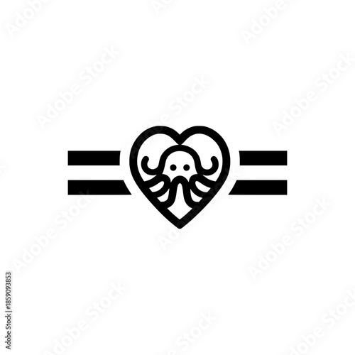 Octopus icon inside heart symbol vector illustration design for marine life and love concept art
