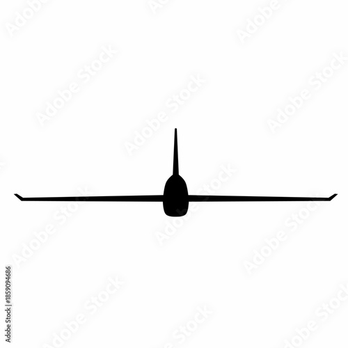 Silhouette of a passenger plane in flight. Minimalist commercial aircraft icon for tourism, air cargo, and vacation themes.