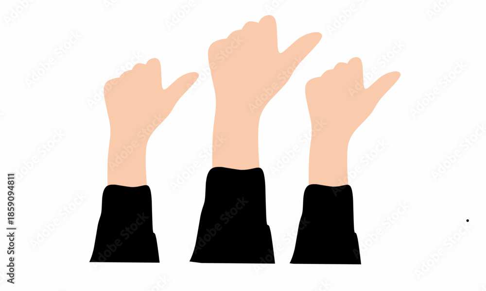 Obraz premium People raising hands with thumbs up. Symbol of appreciation, satisfaction, and 'well done' gesture. Group of people voting or giving a positive review.